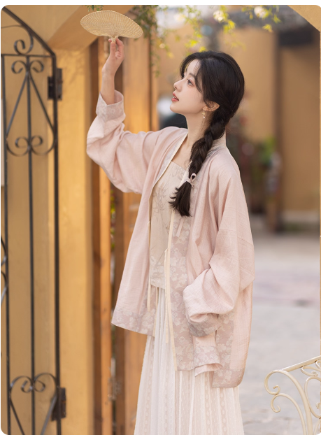 【粉雾漫漫】New Chinese style Song style short shirt, camisole, pleated skirt, Hanfu