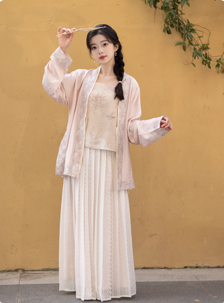 【粉雾漫漫】New Chinese style Song style short shirt, camisole, pleated skirt, Hanfu