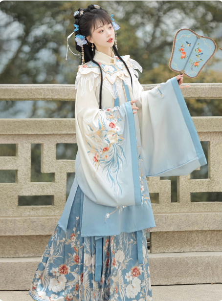 【青羽鸾鸟】Ming Dynasty Hanfu Chinese style Aoqun horse face skirt embroidery set