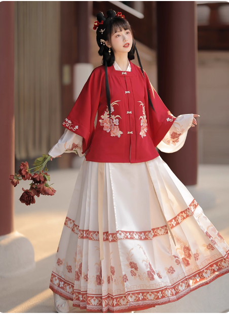 [花影]Ming Dynasty Hanfu waist length pleated skirt Aoqun