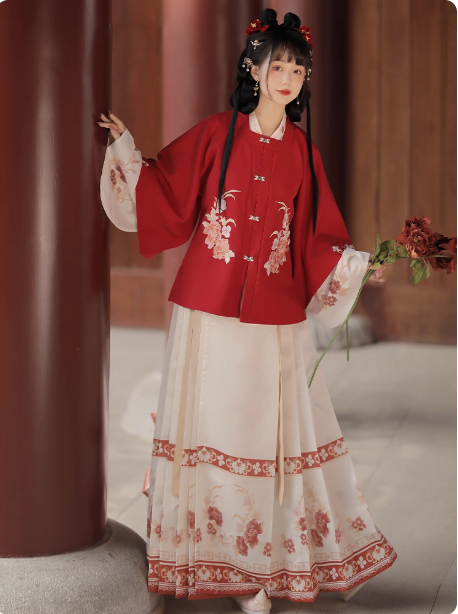 [花影]Ming Dynasty Hanfu waist length pleated skirt Aoqun