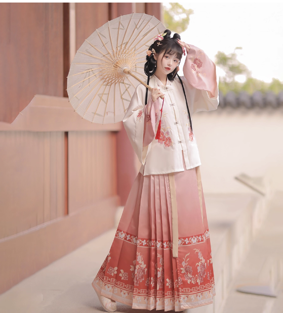 [花影]Ming Dynasty Hanfu waist length pleated skirt Aoqun