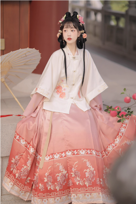 [花影]Ming Dynasty Hanfu waist length pleated skirt Aoqun