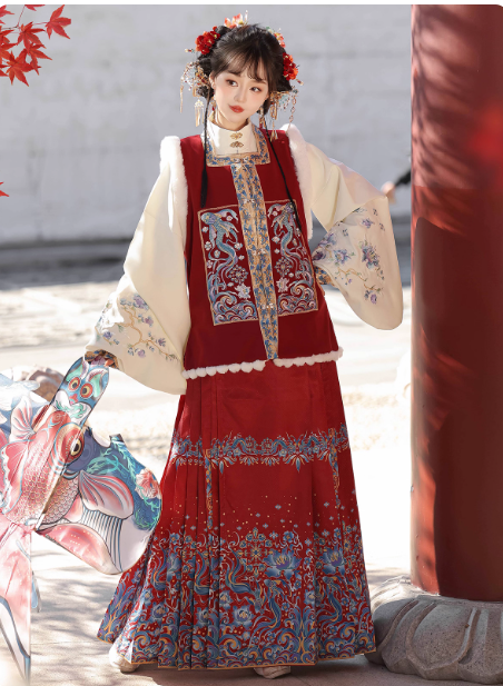 Chinese style Hanfu Aoqun embroidered horse face skirt set