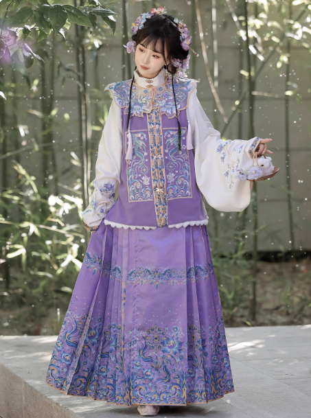Chinese style Hanfu Aoqun embroidered horse face skirt set