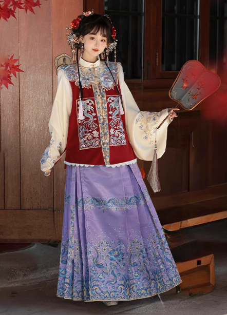 Chinese style Hanfu Aoqun embroidered horse face skirt set