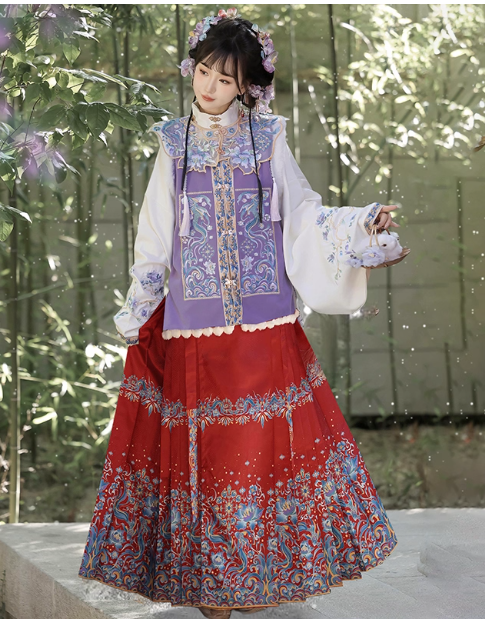 Chinese style Hanfu Aoqun embroidered horse face skirt set