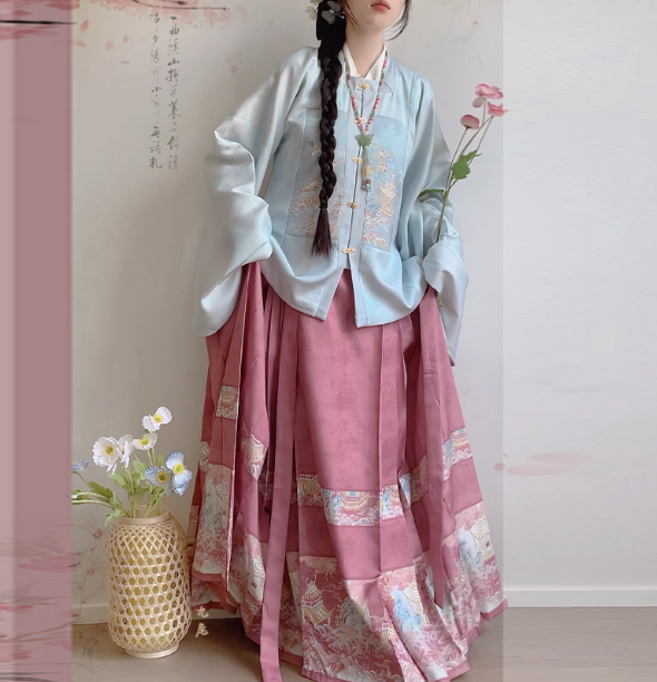 【白玉桃桃】Ming Dynasty Hanfu Aoqun horse face skirt set
