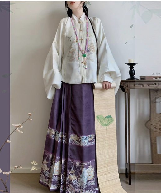 【白玉桃桃】Ming Dynasty Hanfu Aoqun horse face skirt set