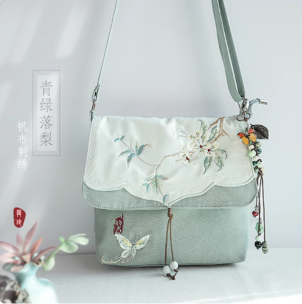 Chinese style embroidered Hanfu canvas crossbody bag