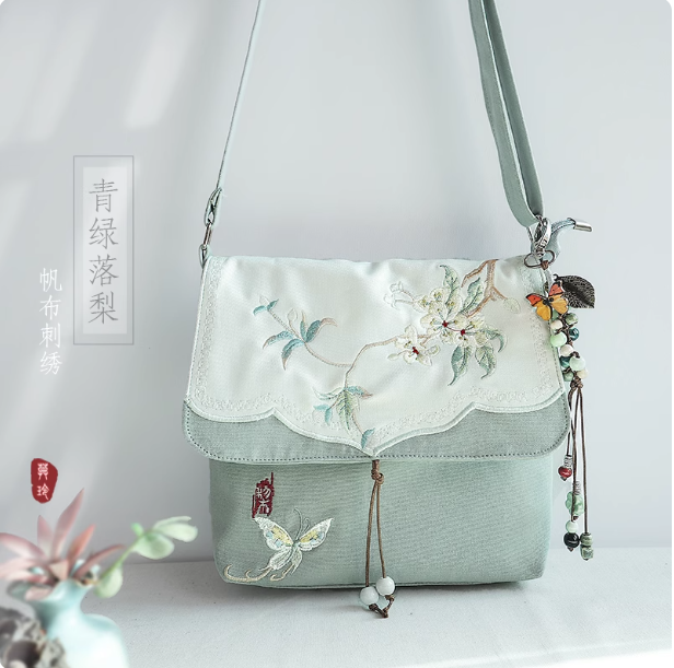 Chinese style embroidered Hanfu canvas crossbody bag