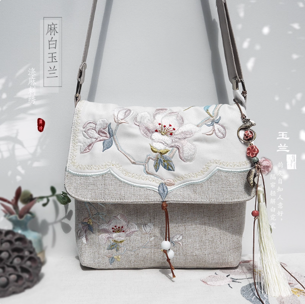 Chinese style embroidered Hanfu canvas crossbody bag