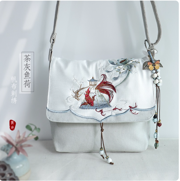 Chinese style embroidered Hanfu canvas crossbody bag
