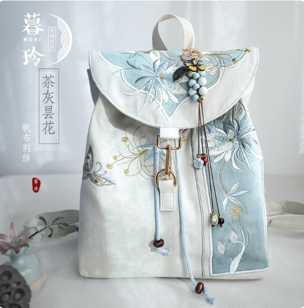 Hanfu backpack, Chinese Hanfu embroidered canvas backpack