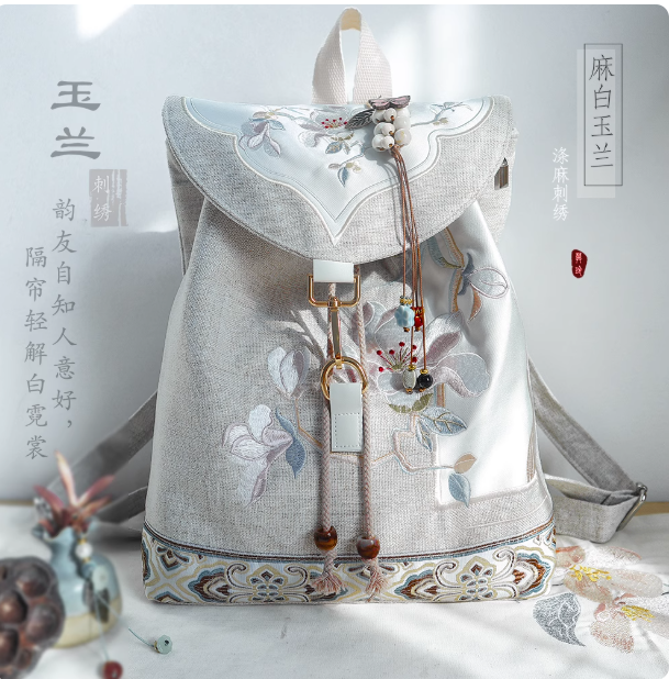 Hanfu backpack, Chinese Hanfu embroidered canvas backpack