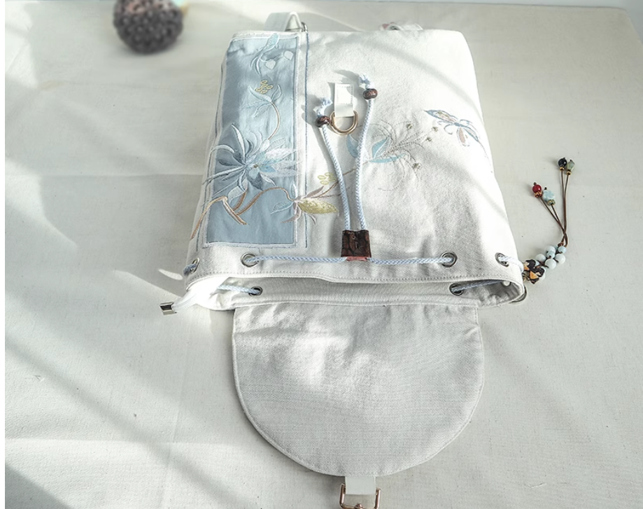 Hanfu backpack, Chinese Hanfu embroidered canvas backpack