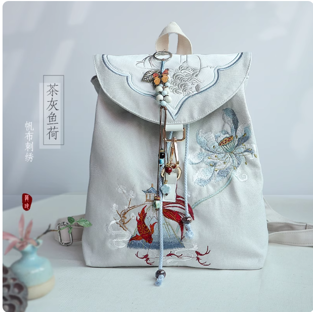 Hanfu backpack, Chinese Hanfu embroidered canvas backpack