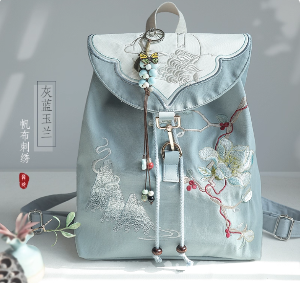 Hanfu backpack, Chinese Hanfu embroidered canvas backpack