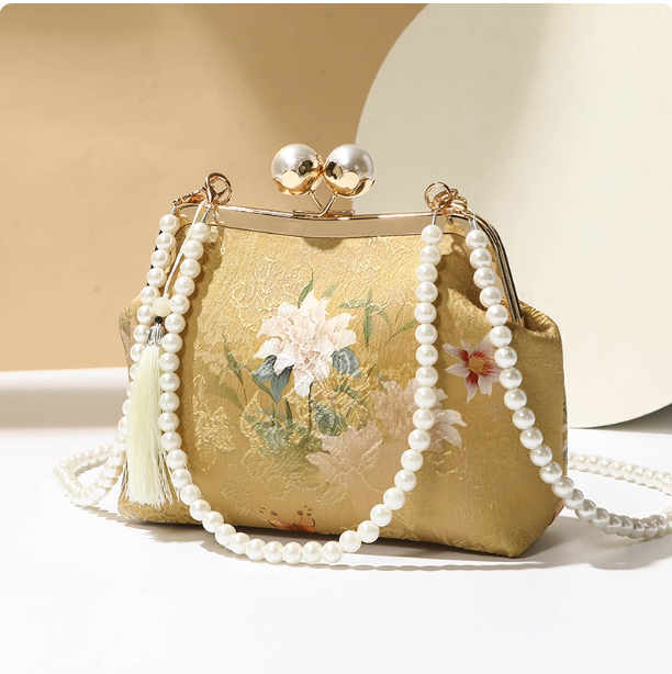 New Chinese Hanfu Pearl Chain Crossbody Bag Embroidery