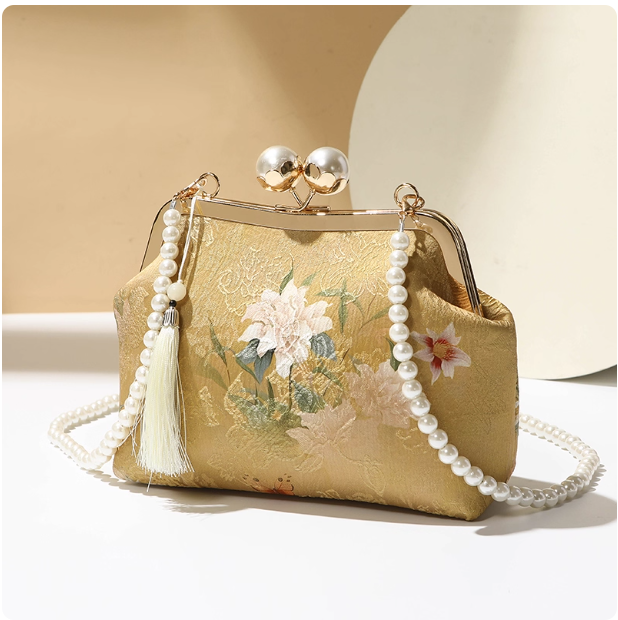 New Chinese Hanfu Pearl Chain Crossbody Bag Embroidery