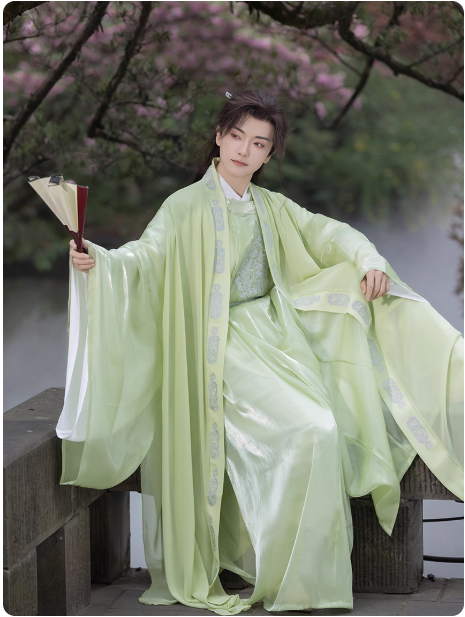 【青云】Tang style round neck green Hanfu set