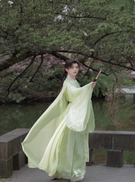 【青云】Tang style round neck green Hanfu set