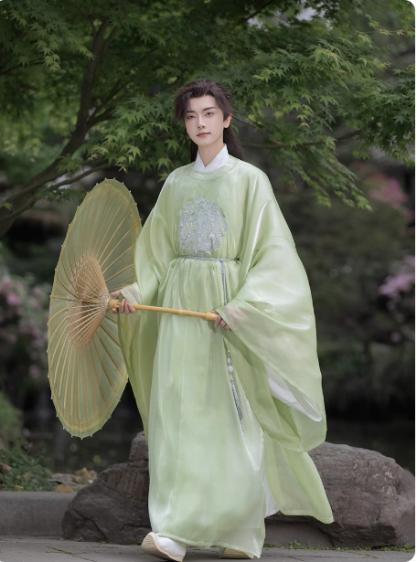 【青云】Tang style round neck green Hanfu set
