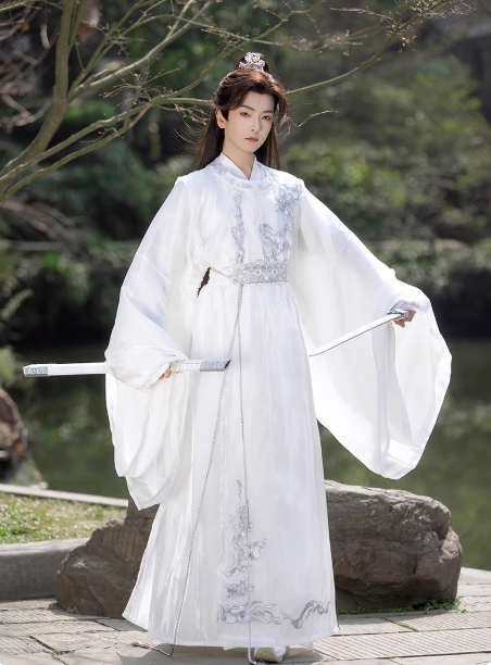 【云川】Tang style men's Hanfu white suit set