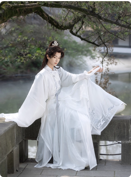 【云川】Tang style men's Hanfu white suit set