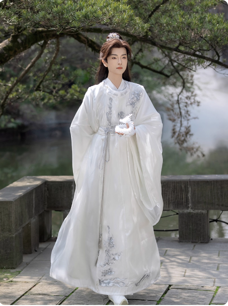 【云川】Tang style men's Hanfu white suit set