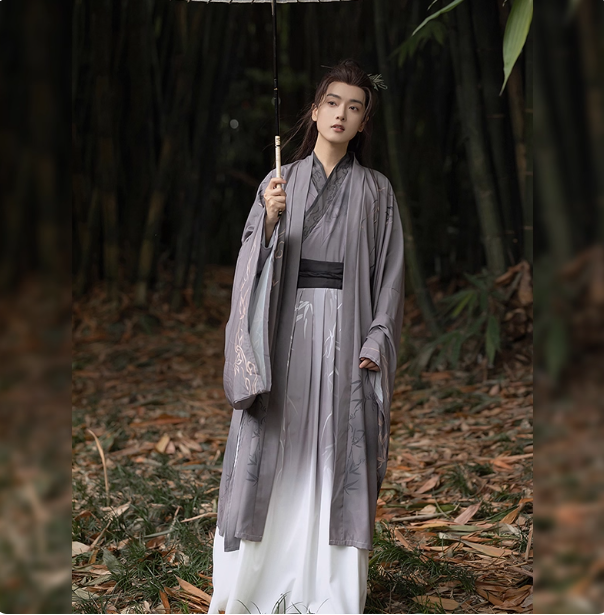 【幽竹引】Wei Jin style men's Hanfu Ruqun set
