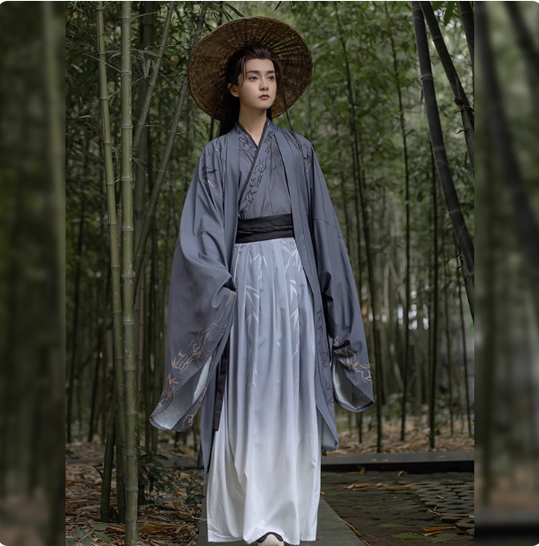 【幽竹引】Wei Jin style men's Hanfu Ruqun set