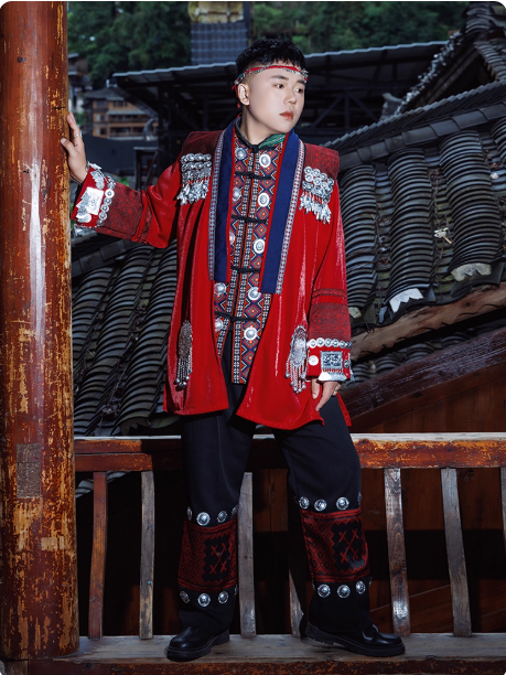 Chinese ethnic minority Hanfu male Dong ethnic clothing set