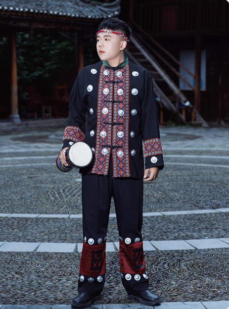 Chinese ethnic minority Hanfu male Dong ethnic clothing set