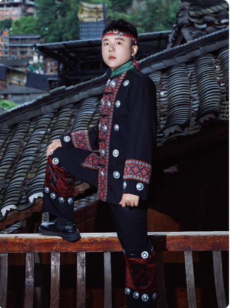 Chinese ethnic minority Hanfu male Dong ethnic clothing set