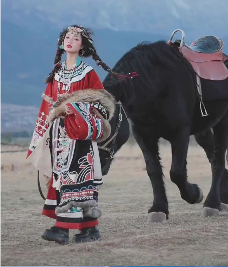 Chinese ethnic minorities Hanfu Tibetan clothing Embroidered rabbit fur clothing unisex