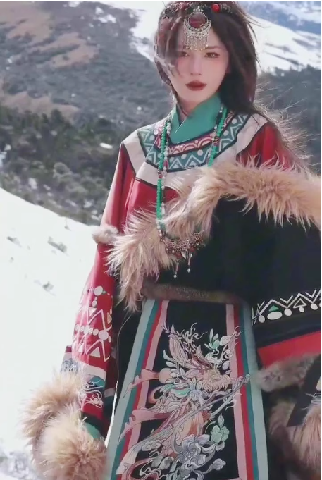 Chinese ethnic minorities Hanfu Tibetan clothing Embroidered rabbit fur clothing unisex
