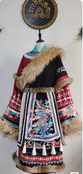 Chinese ethnic minorities Hanfu Tibetan clothing Embroidered rabbit fur clothing unisex