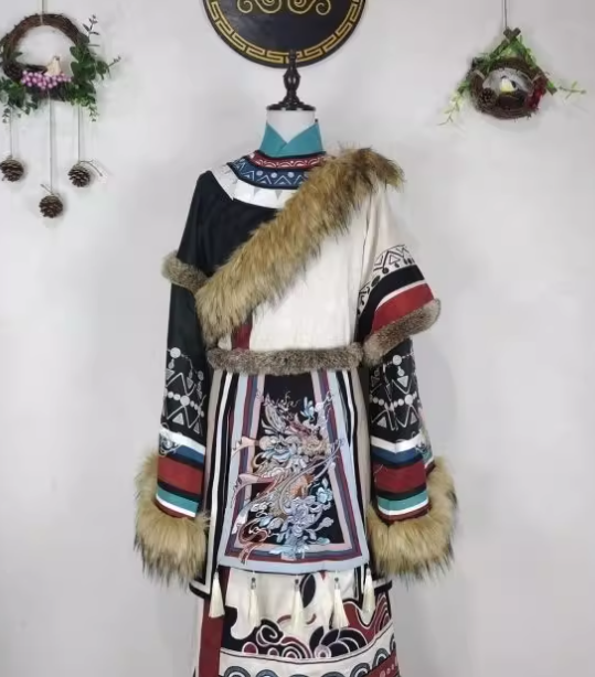 Chinese ethnic minorities Hanfu Tibetan clothing Embroidered rabbit fur clothing unisex