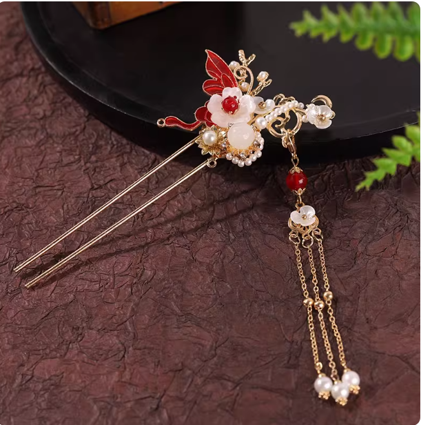 New Chinese style tassel hairpin, red hairpin