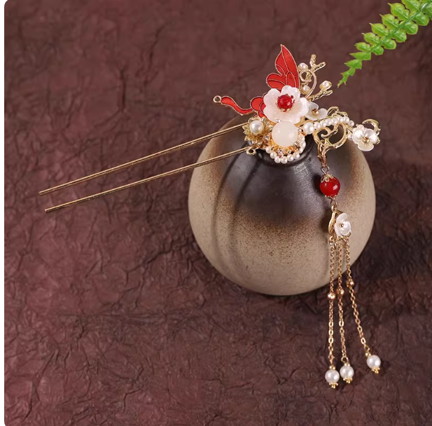 New Chinese style tassel hairpin, red hairpin