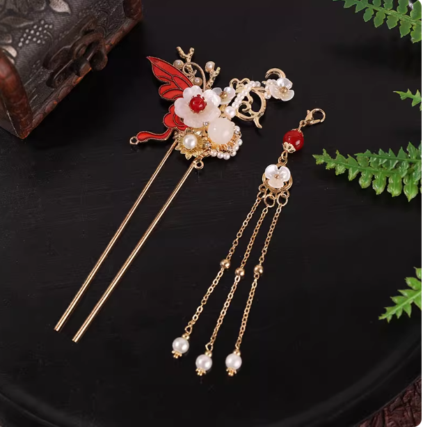New Chinese style tassel hairpin, red hairpin