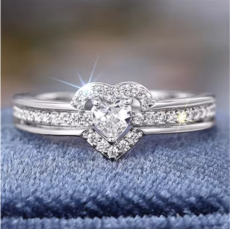 Romantic Wedding Band Ring Female Love Jewelry Brilliant Heart Zirconia Finger Accessories Engagement Ring