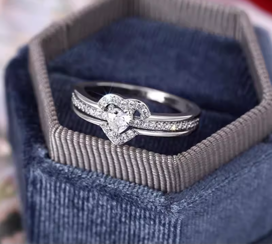 Romantic Wedding Band Ring Female Love Jewelry Brilliant Heart Zirconia Finger Accessories Engagement Ring