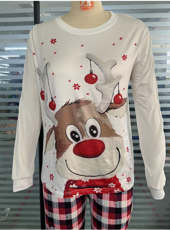 Christmas reindeer print parent-child long sleeved pajamas set