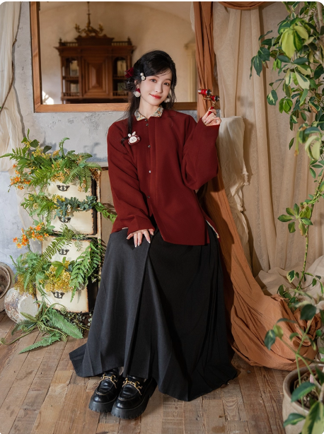 [初冬]Short jacket, Ming Dynasty Hanfu, elastic horse face skirt set