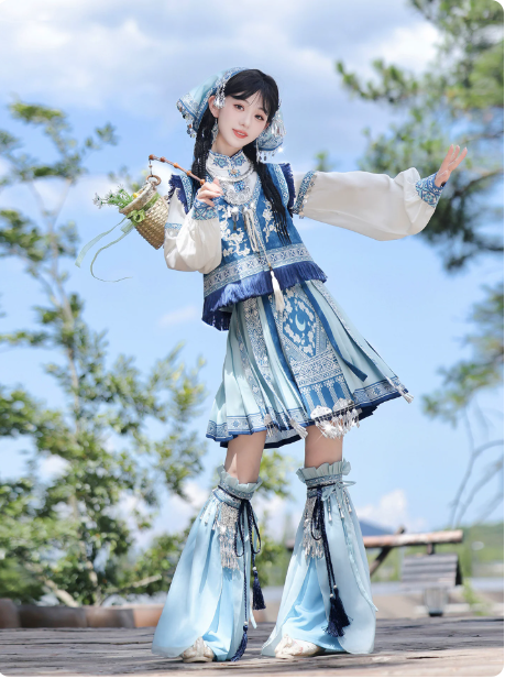 [银岭月]Han-inspired Bijia & Elastic Horse-face Skirt Set | Miao Tribe Inspired Ethnic Style