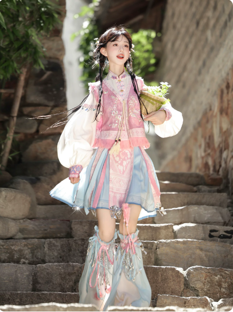 [银岭月]Han-inspired Bijia & Elastic Horse-face Skirt Set | Miao Tribe Inspired Ethnic Style