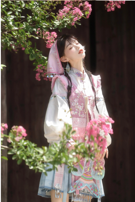 [银岭月]Han-inspired Bijia & Elastic Horse-face Skirt Set | Miao Tribe Inspired Ethnic Style