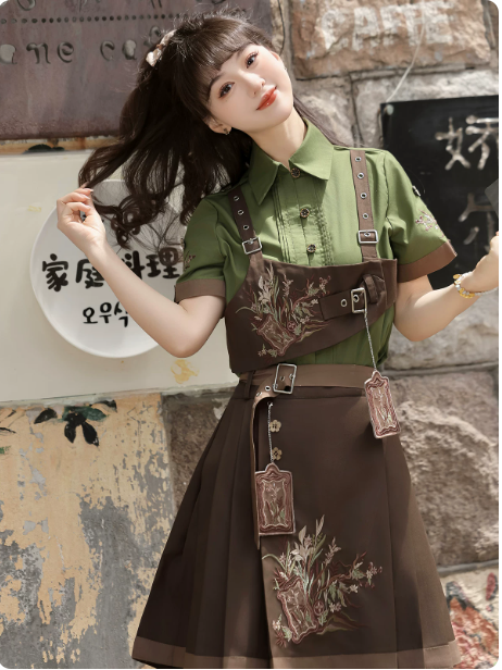New Chinese Style Hanfu Set: Han Element Shirt & Horse-Face Skirt 2-Piece Outfit
